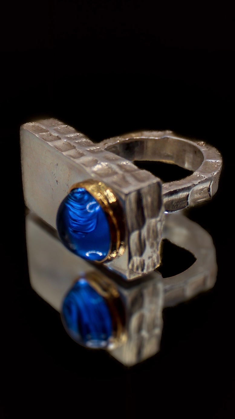 Blue sapphire mirror ring alternate view