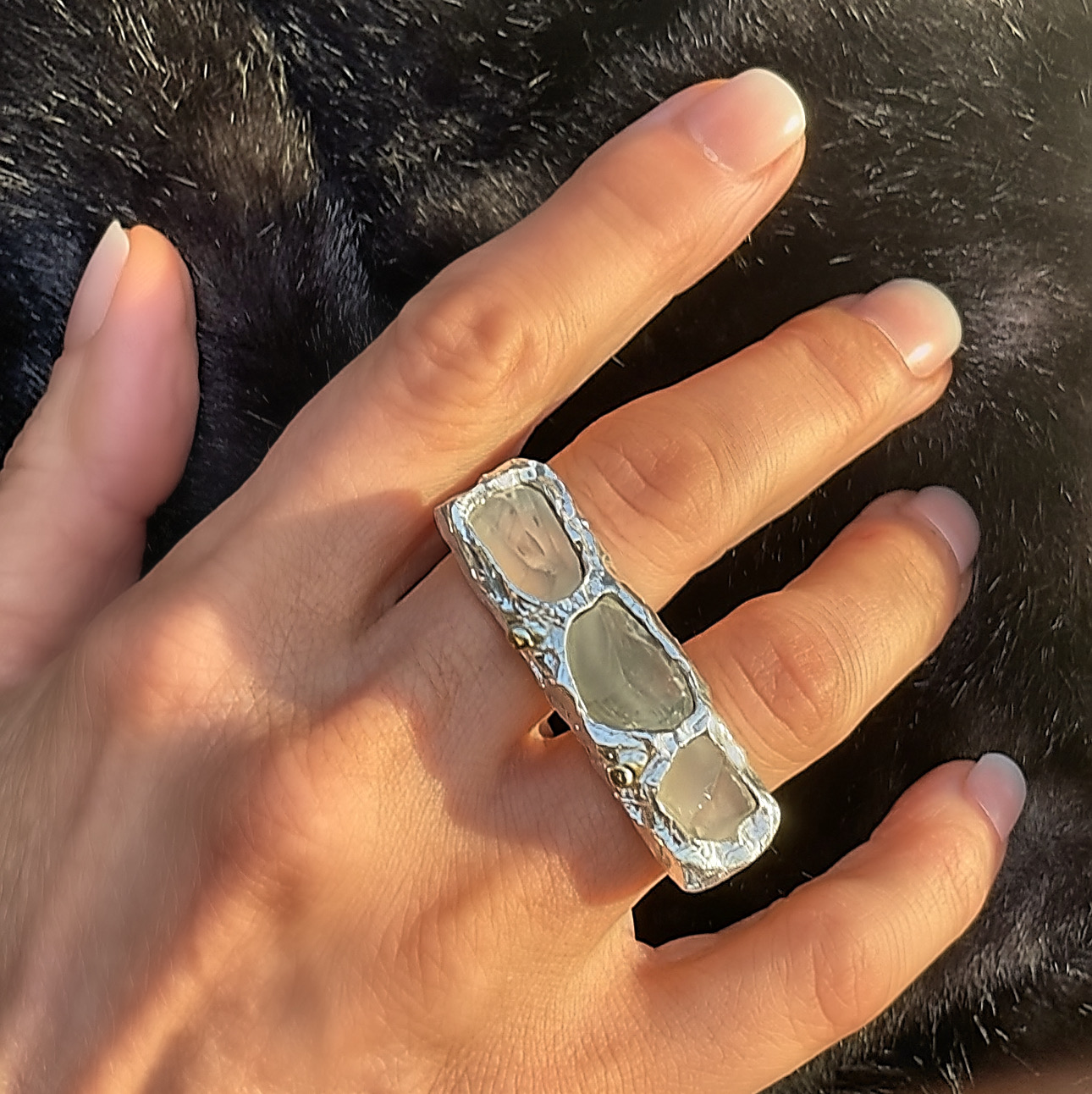 Double Ring Triple Green Amethyst, view 3