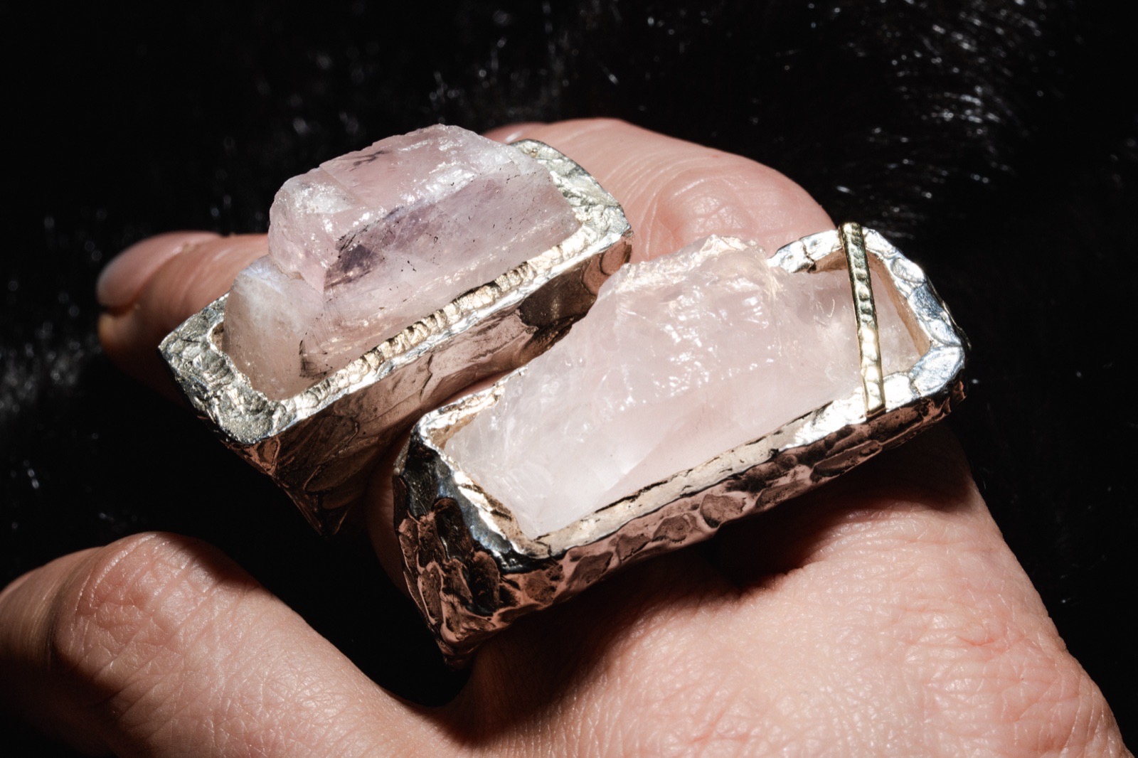 Double Pink Quartz Ring, side view