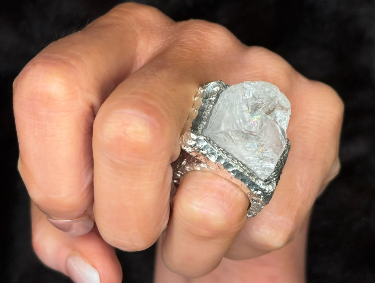 Ice Quartz Pyramid Side Ring, view 4