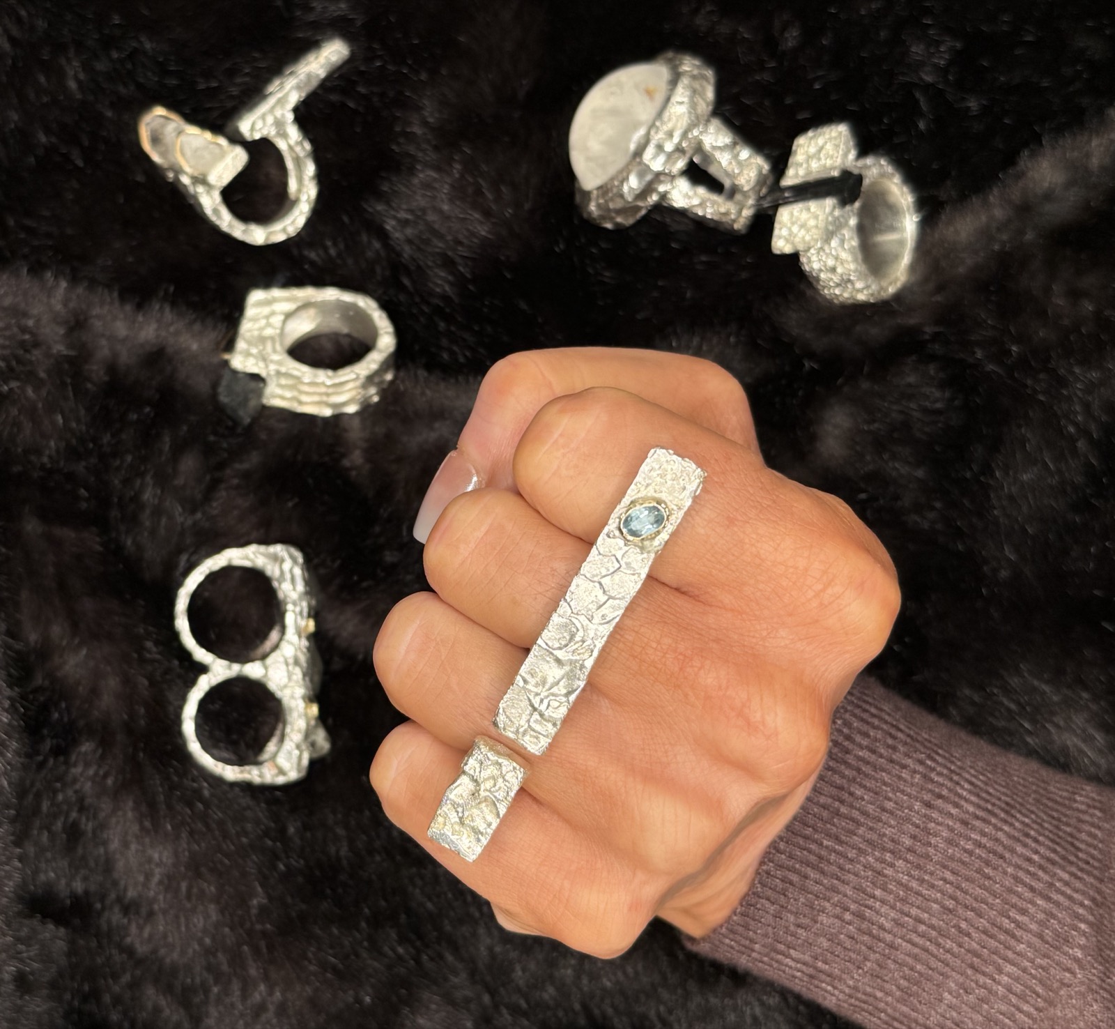 Aquamarine Double Rod Ring, view 3