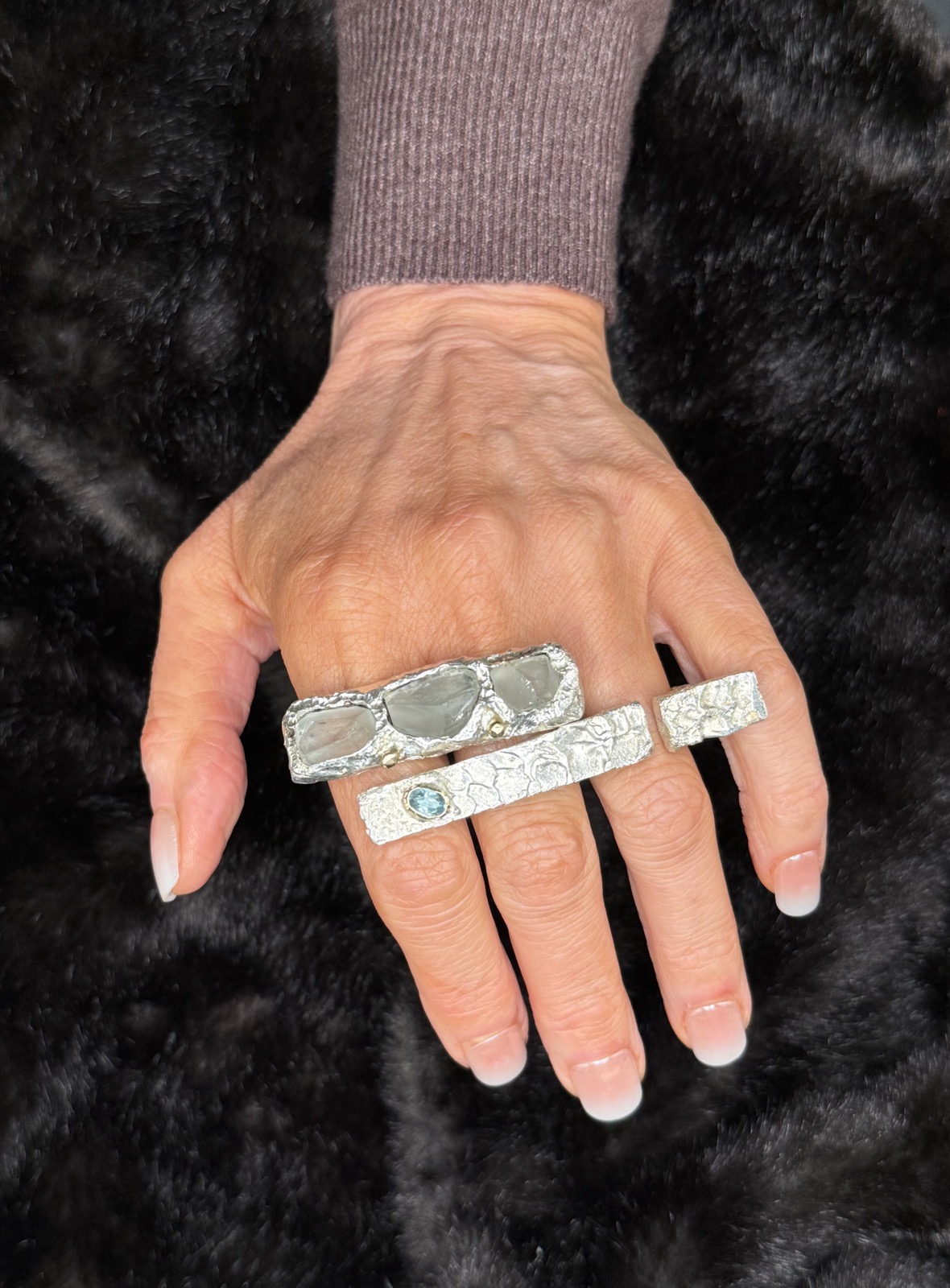 Aquamarine Double Rod Ring, view 4