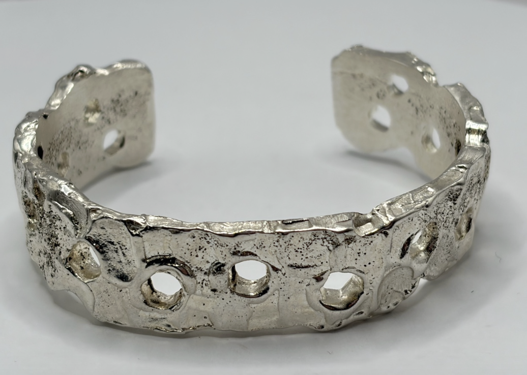 Textured silver cuff bracelet, product shot