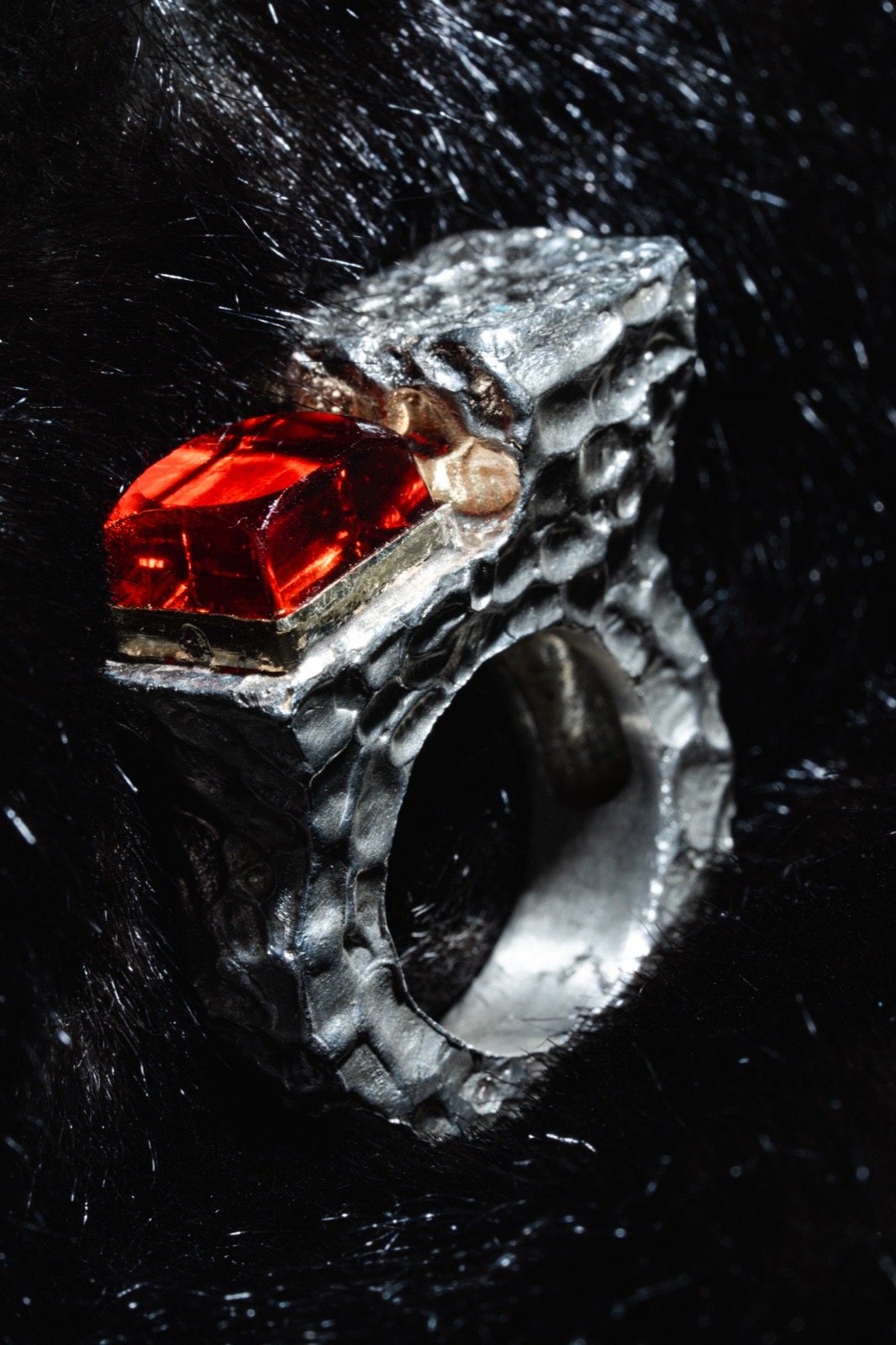 Red stone ring front view