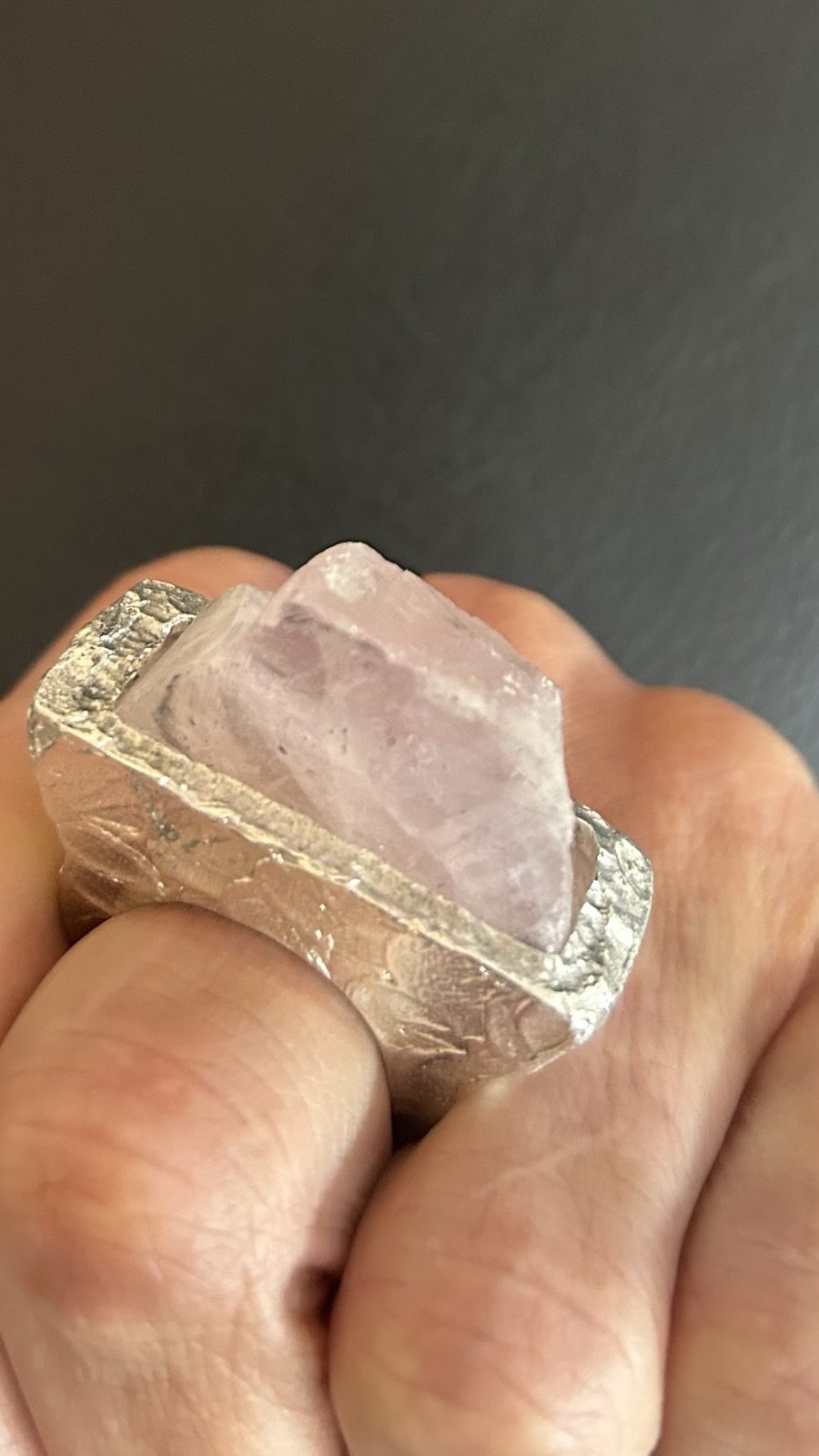 Single Ring Pink Quartz, view 3