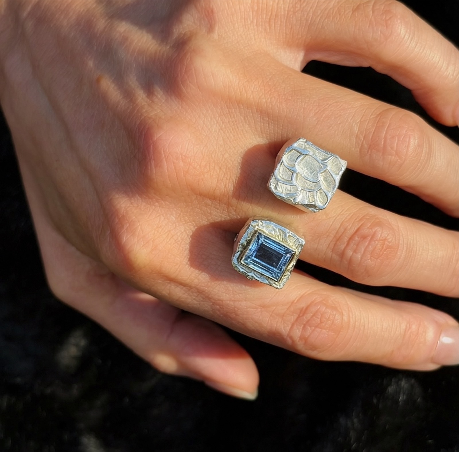Aquamarine Open Ring, close-up detail